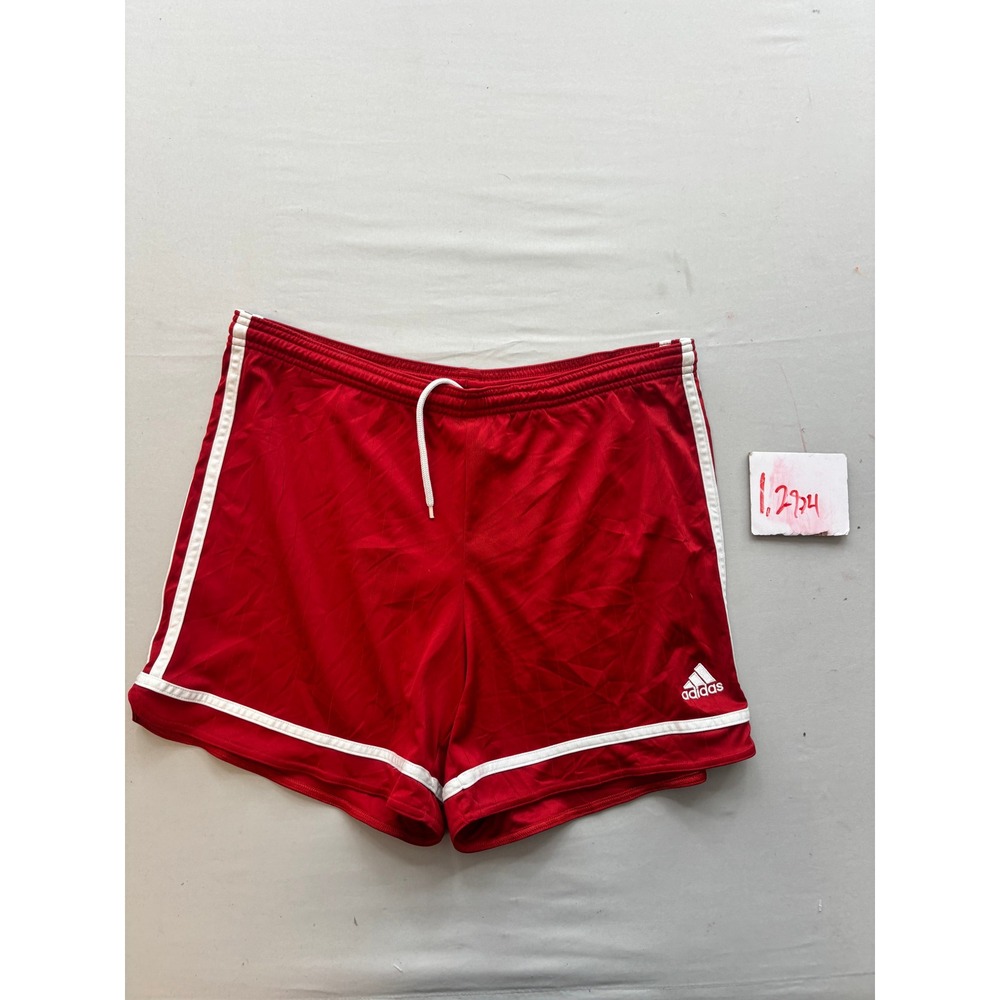 Adidas Mens Red Climalite Soccer Athletic Shorts White Stripes Size Medium L2974